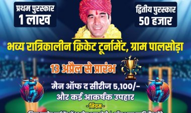 पलसोड़ा में स्व.नारायण पहलवान की स्मृति में 13 अप्रैल से शुरू होगी रात्रिकालीन क्रिकेट स्पर्धा, विजेता टीम को मिलेगा 1 लाख का पुरस्कार 