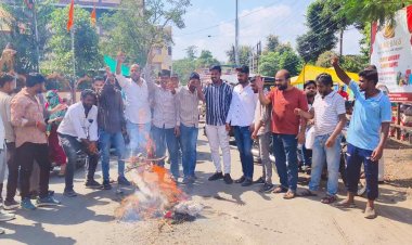 भाजपा नगर अध्यक्ष की धर्म पर आपत्तिजनक टिप्पणी को लेकर  एनएसयूआई ने विरोध प्रदर्शन, भाजपा नेता का जलाया पुतला पद से हटाने की मांग