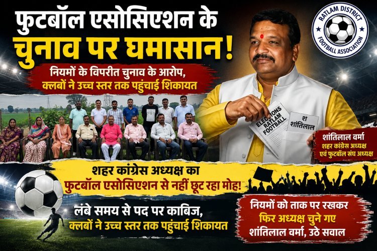 फुटबॉल एसोसिएशन के चुनाव पर घमासान, नियमों के विपरीत चुनाव के आरोप, शांतिलाल  वर्मा से भी नहीं छूट रहा फुटबॉल एसोसिएशन का मोह! लंबे समय से पद पर काबिज, क्लबों ने उच्च स्तर तक पहुंचाई शिकायत